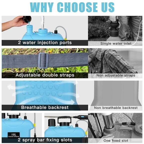 Electric Backpack Garden Sprayer 4 Gallon Battery Pump Lawn Yard Plant Weed - Picture 6 of 7